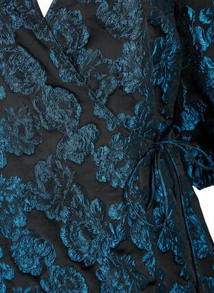 Robe portefeuille en jacquard avec manches 3/4, Black Blue, Packshot image number 2