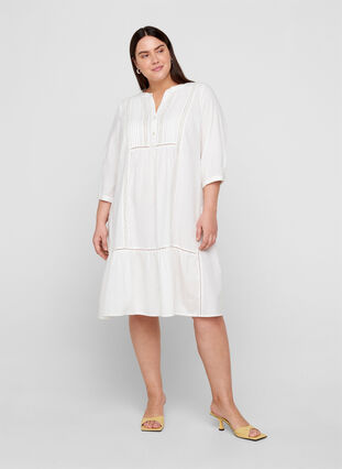 Robe en coton avec forme en trapèze , Bright White, Model image number 2