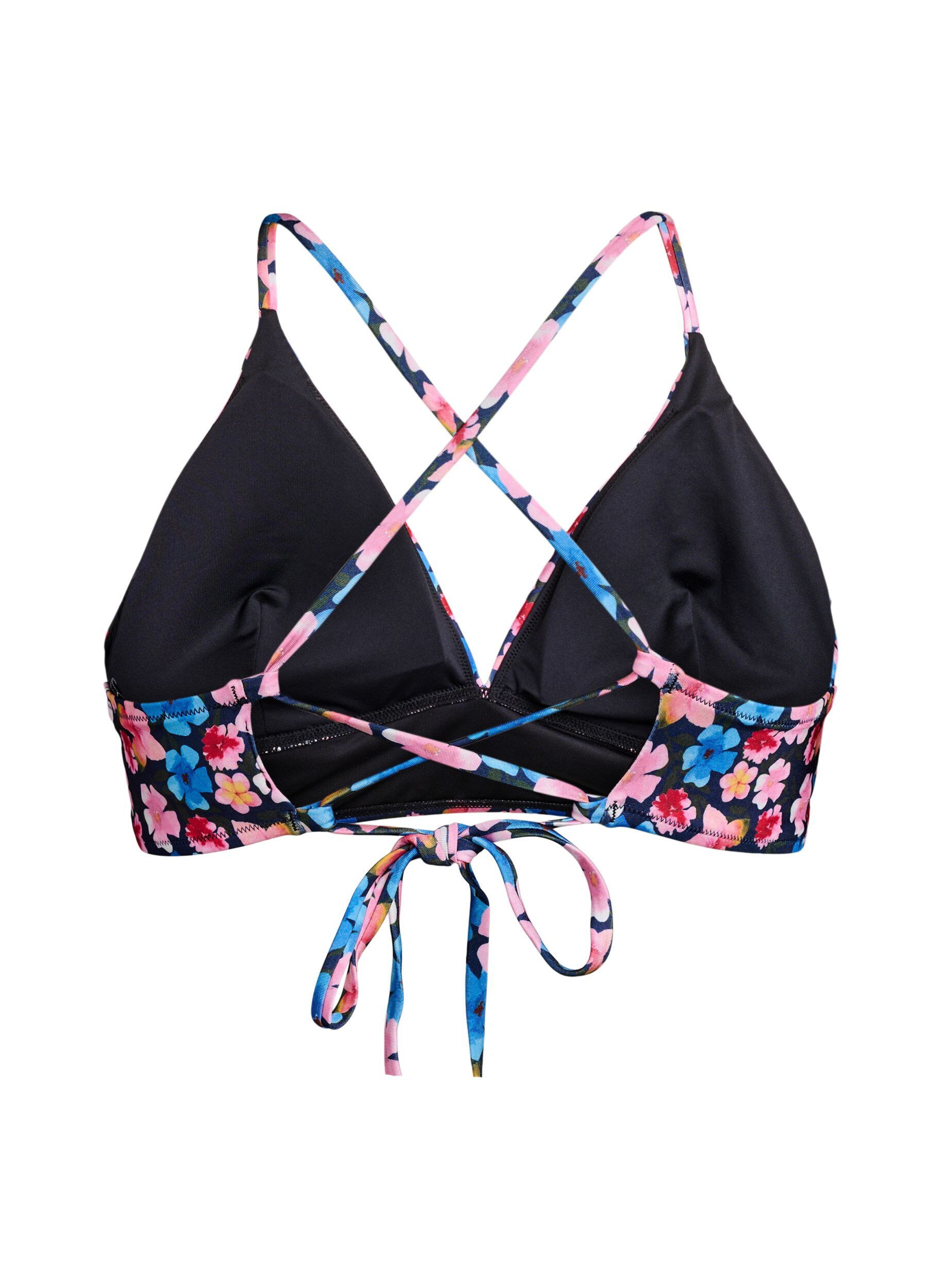 ZizziBloemenbikini top met striksluiting aan de achterkant, Rood, Packshot image number 1