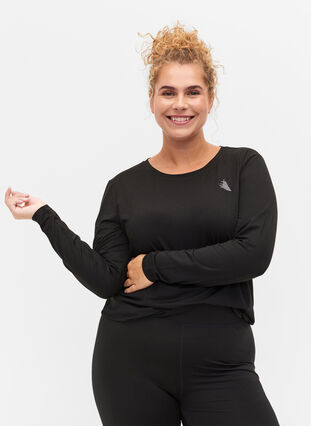 T-shirt fitness à manches longues, Black, Model image number 0