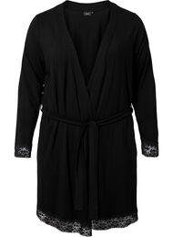 Robe de chambre en viscose avec dentelle, Black, Packshot