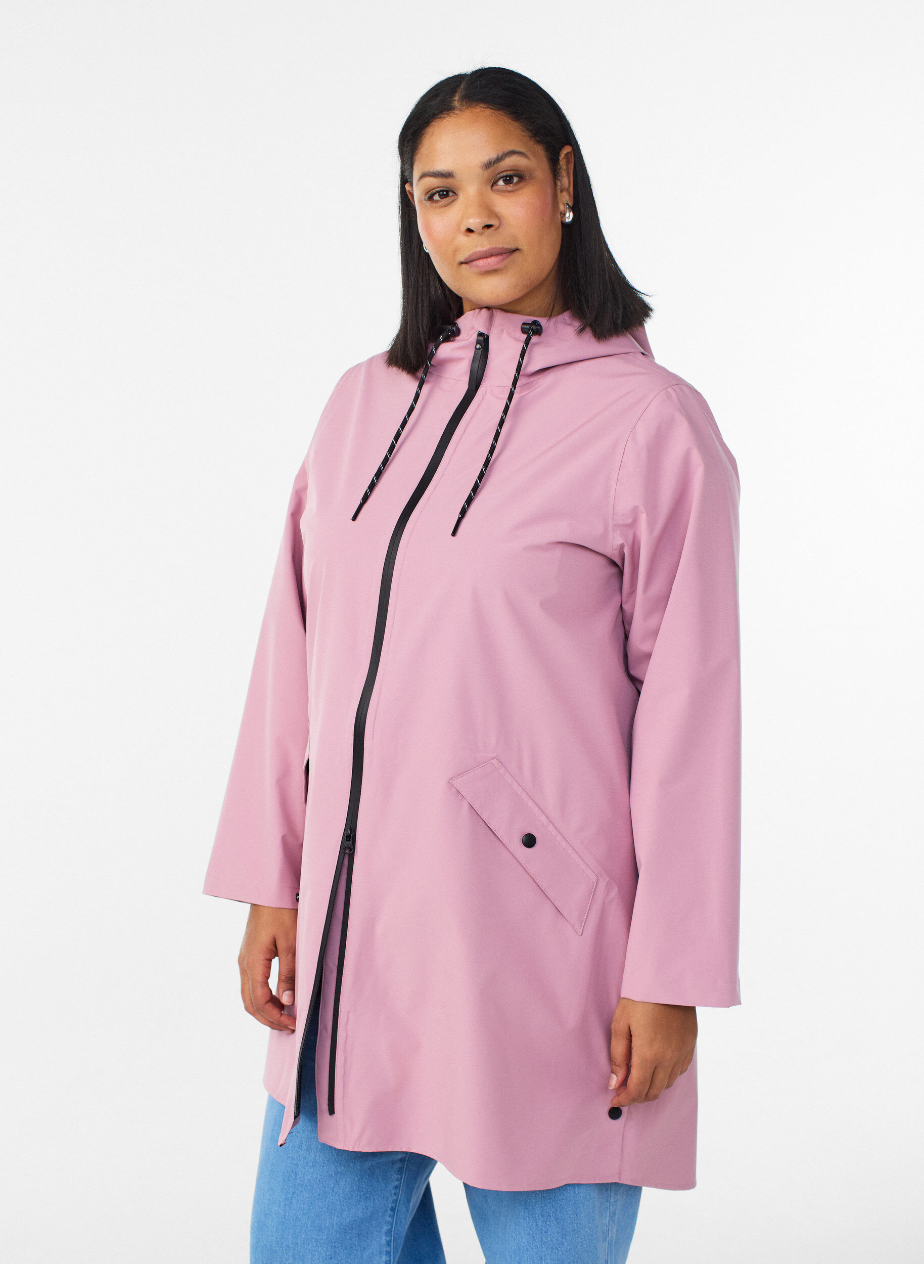 Veste de pluie avec poches et capuche, Rose, Model