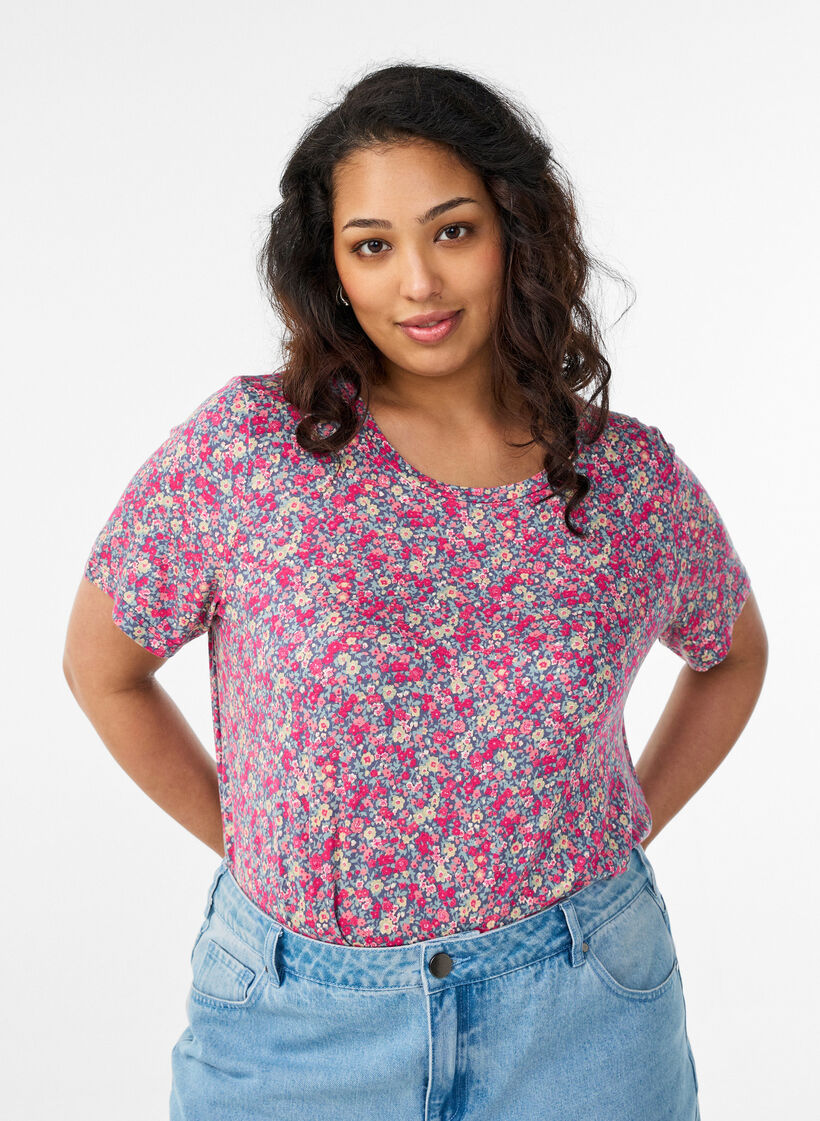 T-shirt met bloemenprint, Roze, Model image number 0
