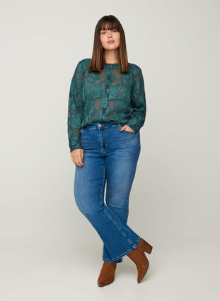 Transparante blouse met patroon, Darkest Spruce, Model image number 3