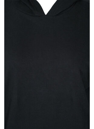 Katoenen sweatshirt met capuchon en high-low effecet, Black, Packshot image number 2