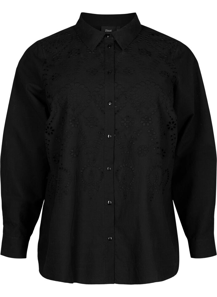 Katoenen overhemd met broderie anglaise, Black, Packshot image number 0