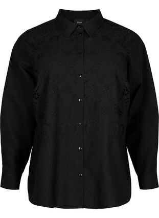 Chemise en coton avec broderie anglaise, Black, Packshot image number 0