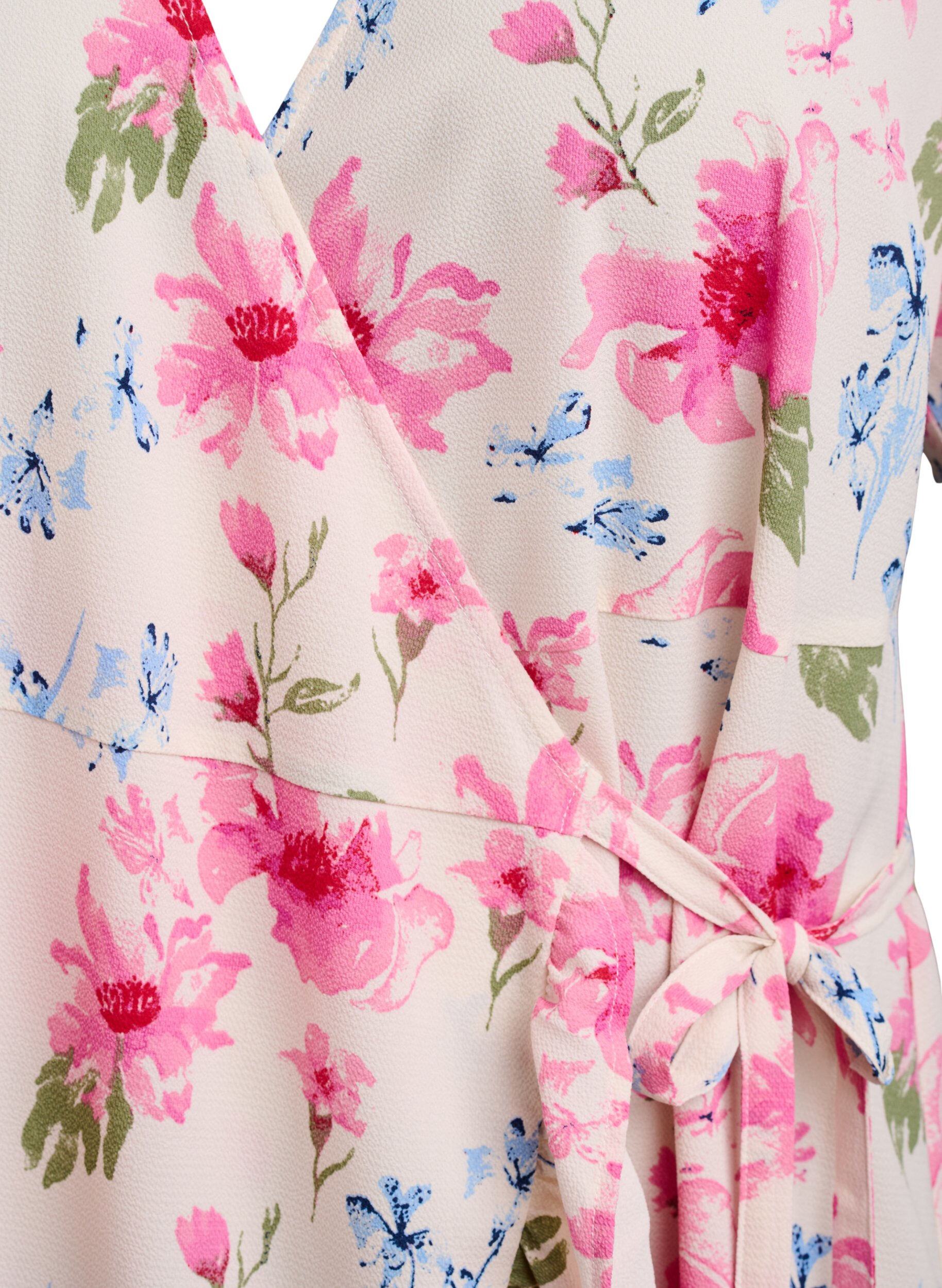 ZizziBloemen wikkeljurk met korte mouwen, Wit, Packshot image number 2