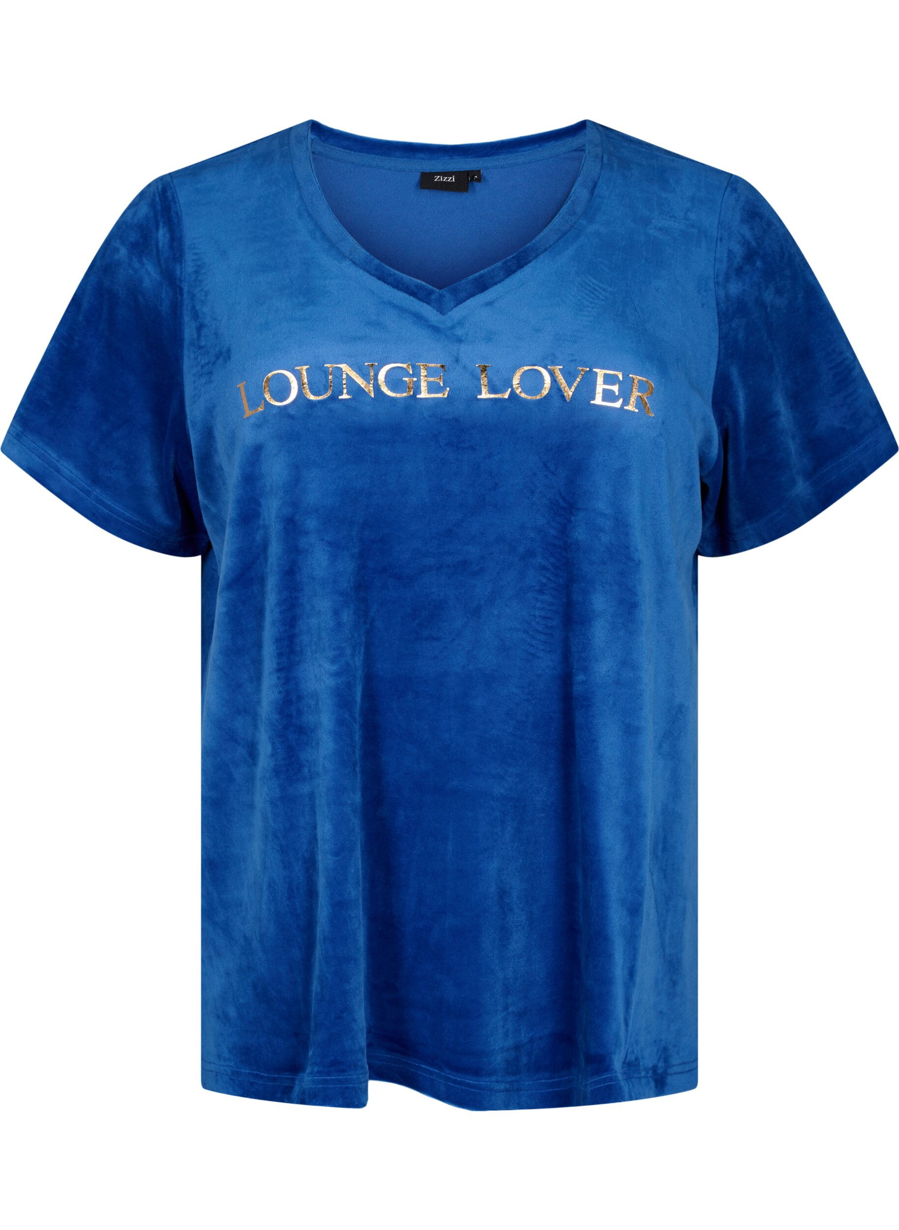 ZizziVelours T-shirt met v-hals, Monaco Blue, Packshot image number 0