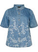 Chemise en jean &agrave; imprim&eacute; floral et manches courtes, Bleu Clair, Packshot image number 0