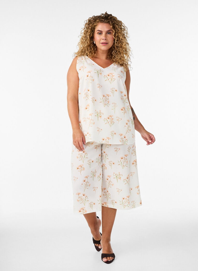 Pantalon ample avec imprim&eacute;, Vanille, Model image number 0