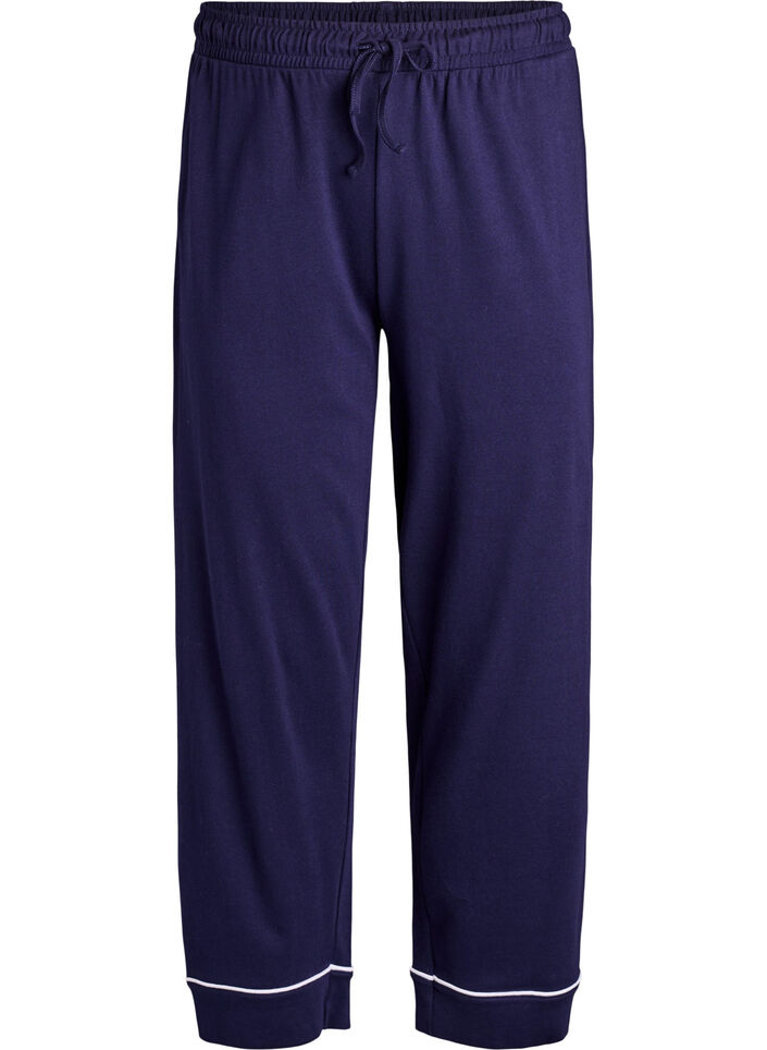 Pantalon de pyjama taille haute en coton, Bleu, Packshot image number 0