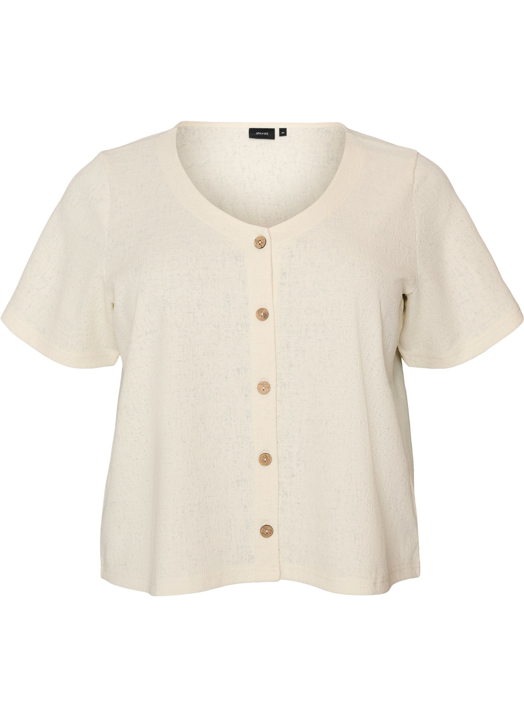 ZizziKatoenen blouse met structuur en knoopsluiting, Vanille, Packshot image number 0