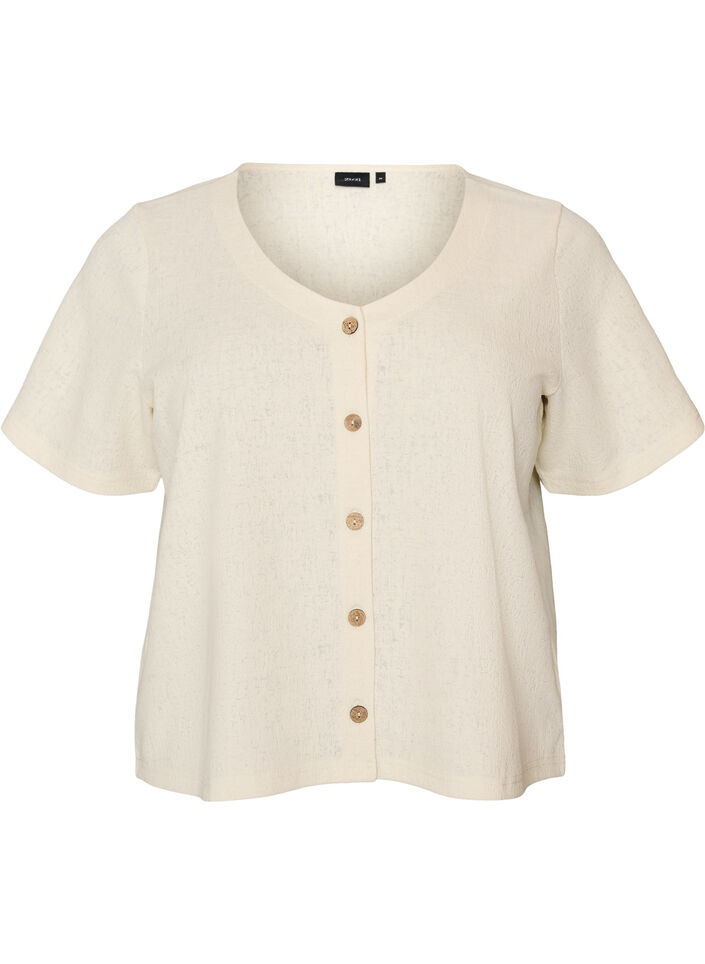 Katoenen blouse met structuur en knoopsluiting, Vanille, Packshot image number 0
