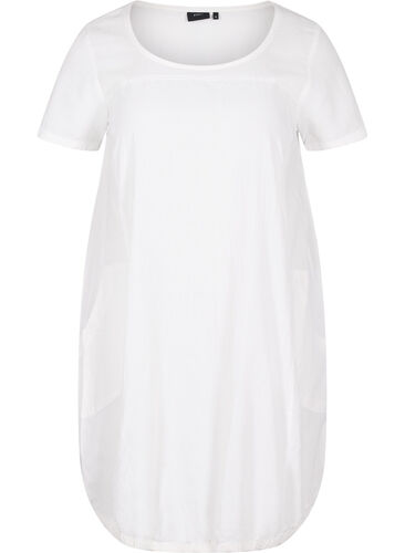 Katoenen jurk met korte mouwen, Bright White, Packshot image number 0