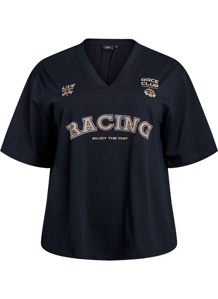 T-shirt oversize avec imprimé Racing, Noir, Packshot image number 0