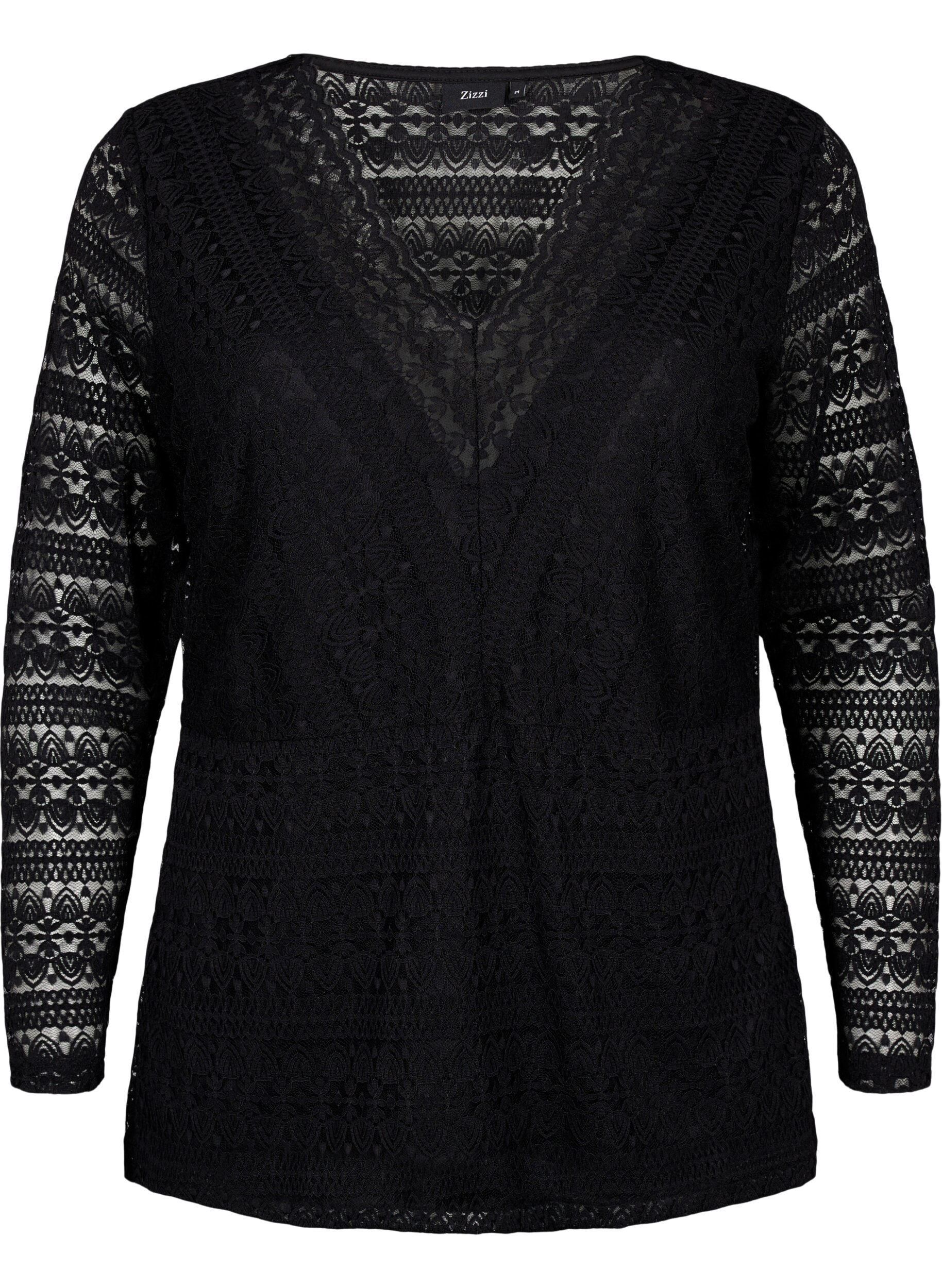 ZizziV-hals kanten blouse met voering, Black, Packshot image number 0