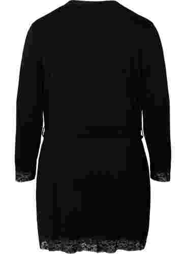 Robe de chambre en viscose avec dentelle, Black, Packshot image number 1