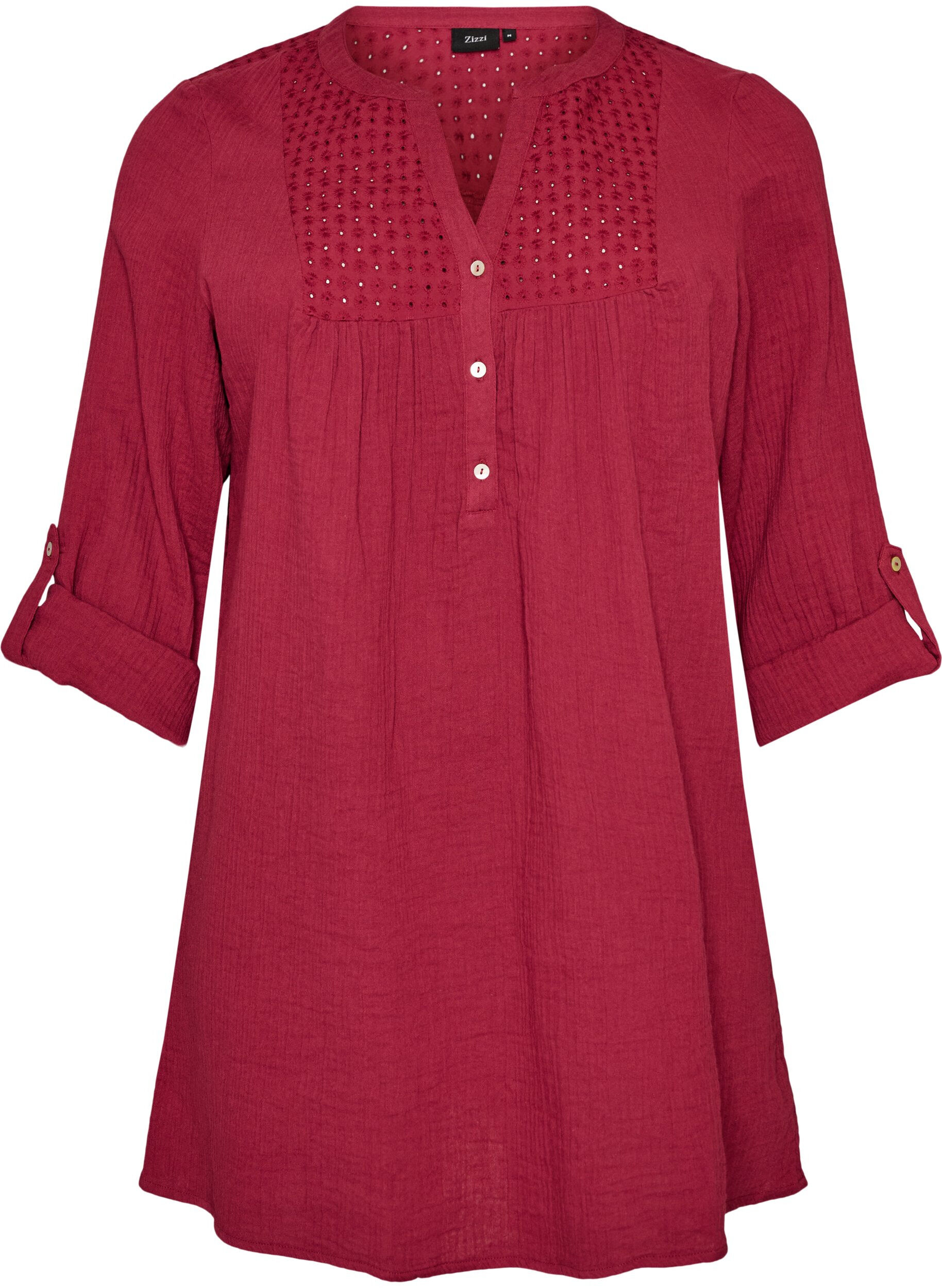 ZizziTunique en mousseline de coton avec broderie anglaise, Rouge, Packshot image number 0