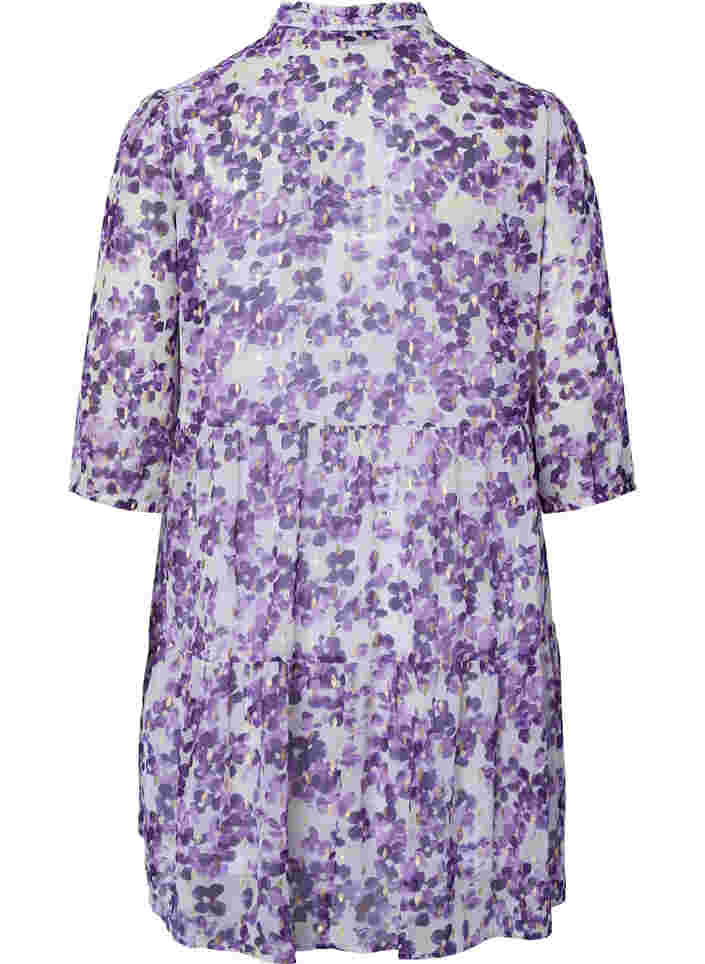 Tuniek met bloemenprint en lurex, Beige/Purple Flower, Packshot image number 1