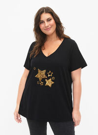 T-shirt à paillettes en coton, Black W. Star, Model