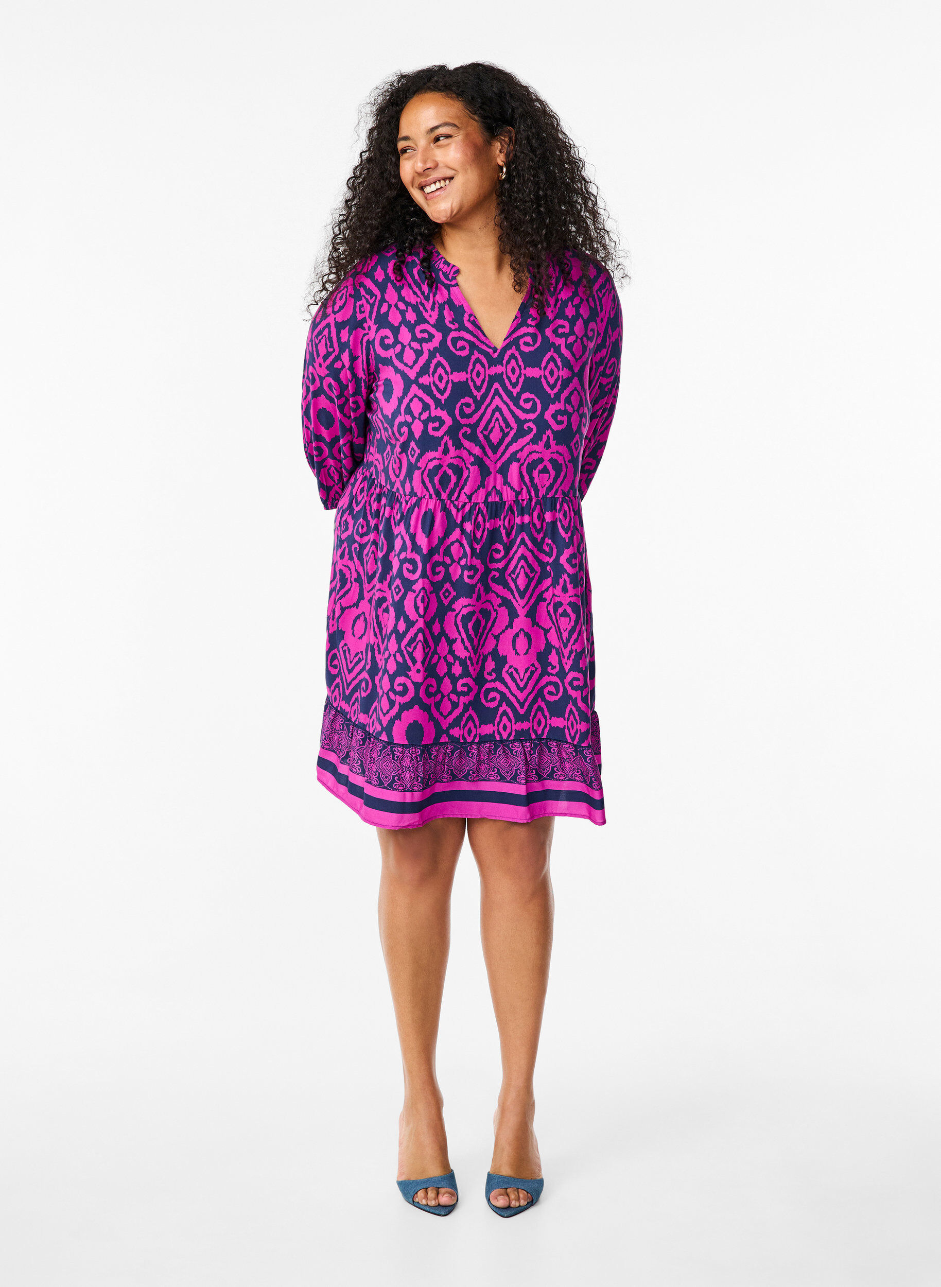 ZizziKorte jurk met print en A-vorm, Night Sky AOP, Model image number 2