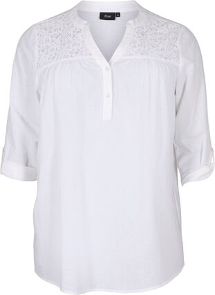 Katoenen blouse met kanten details, Bright White, Packshot image number 0