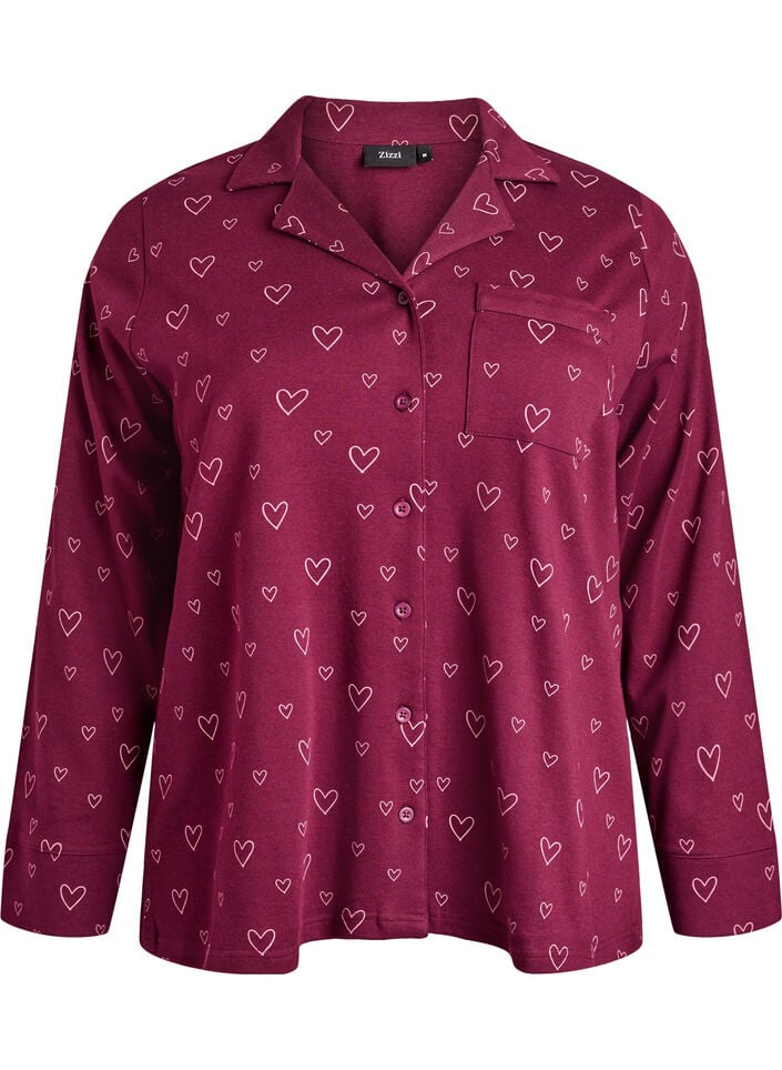 Katoenen pyjamashirt met borstzak, Rood, Packshot