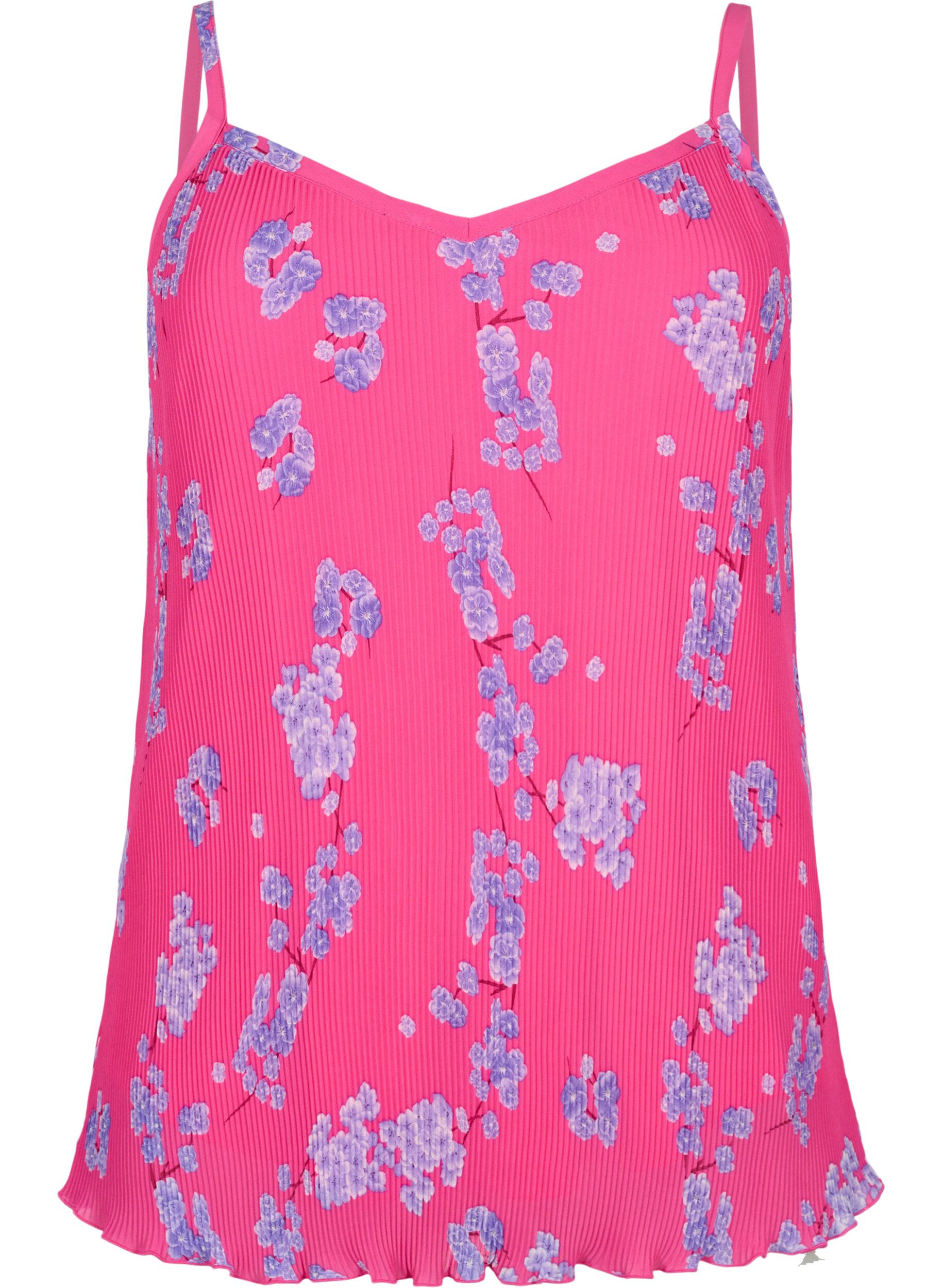 Zizzi Top pliss&eacute; sans manches, Beetroot Purple AOP, Packshot image number 0