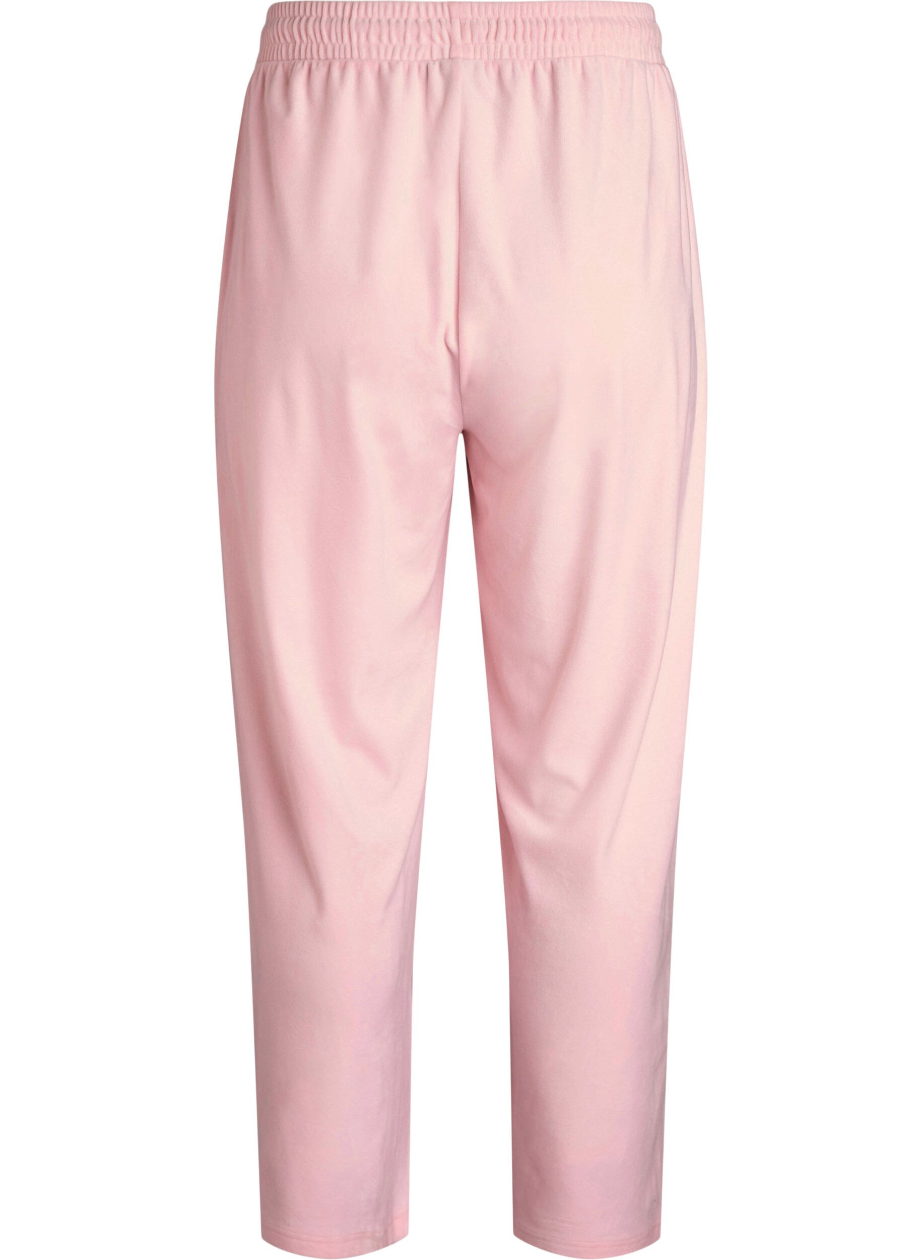 ZizziLosse velourbroek met high waist en zakken, Roze, Packshot image number 1