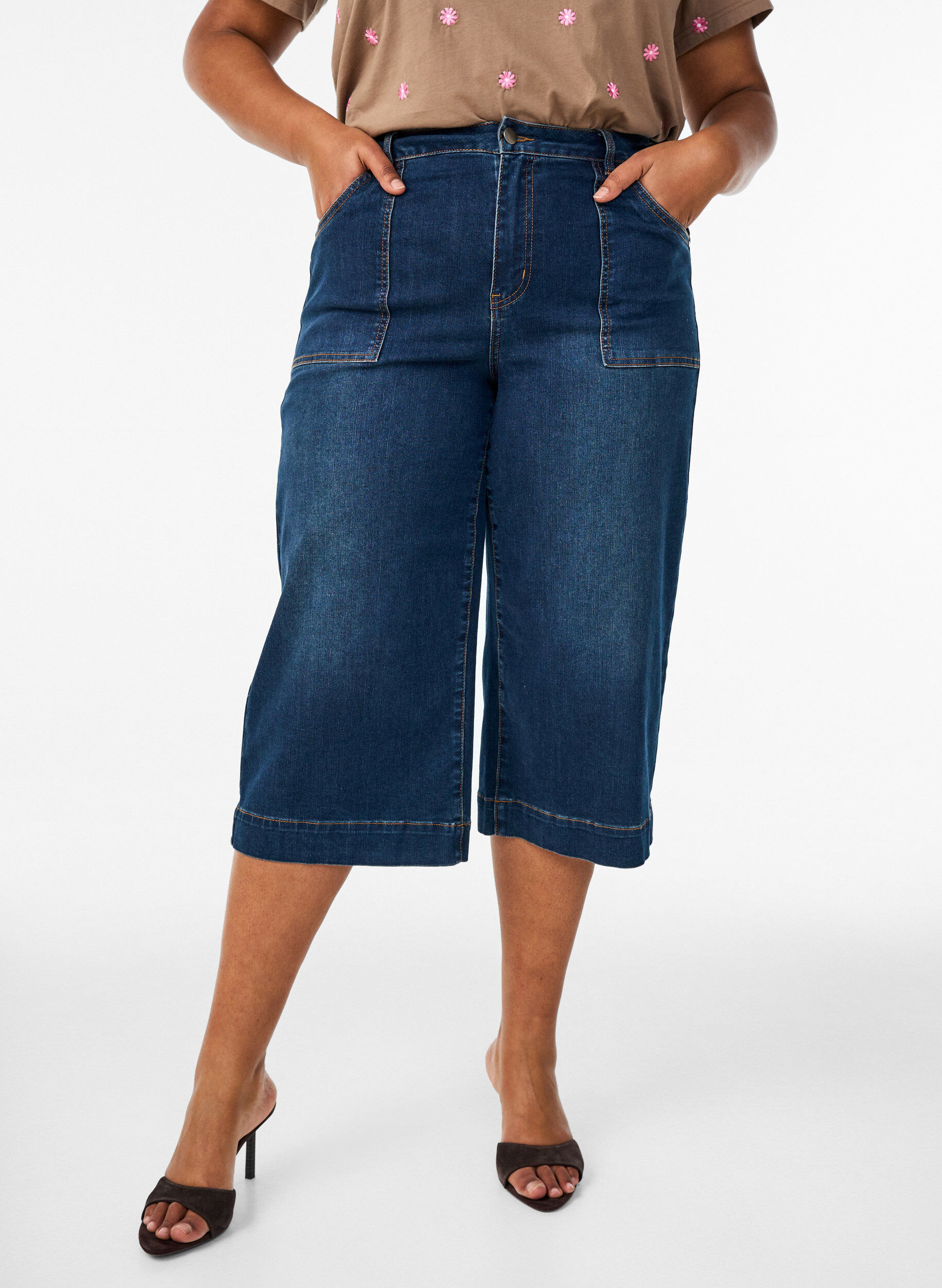 Denim knickers met wide fit benen, Blauw, Model