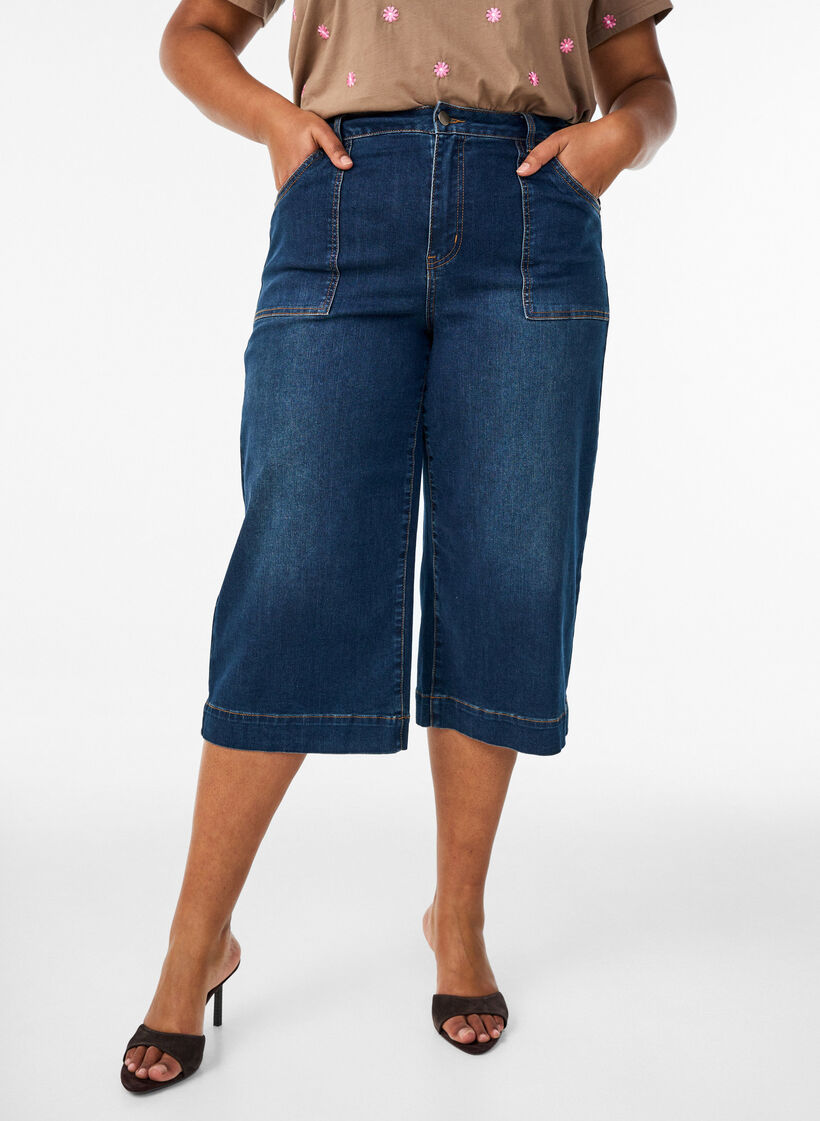 Denim knickers met wide fit benen, Blauw, Model image number 0