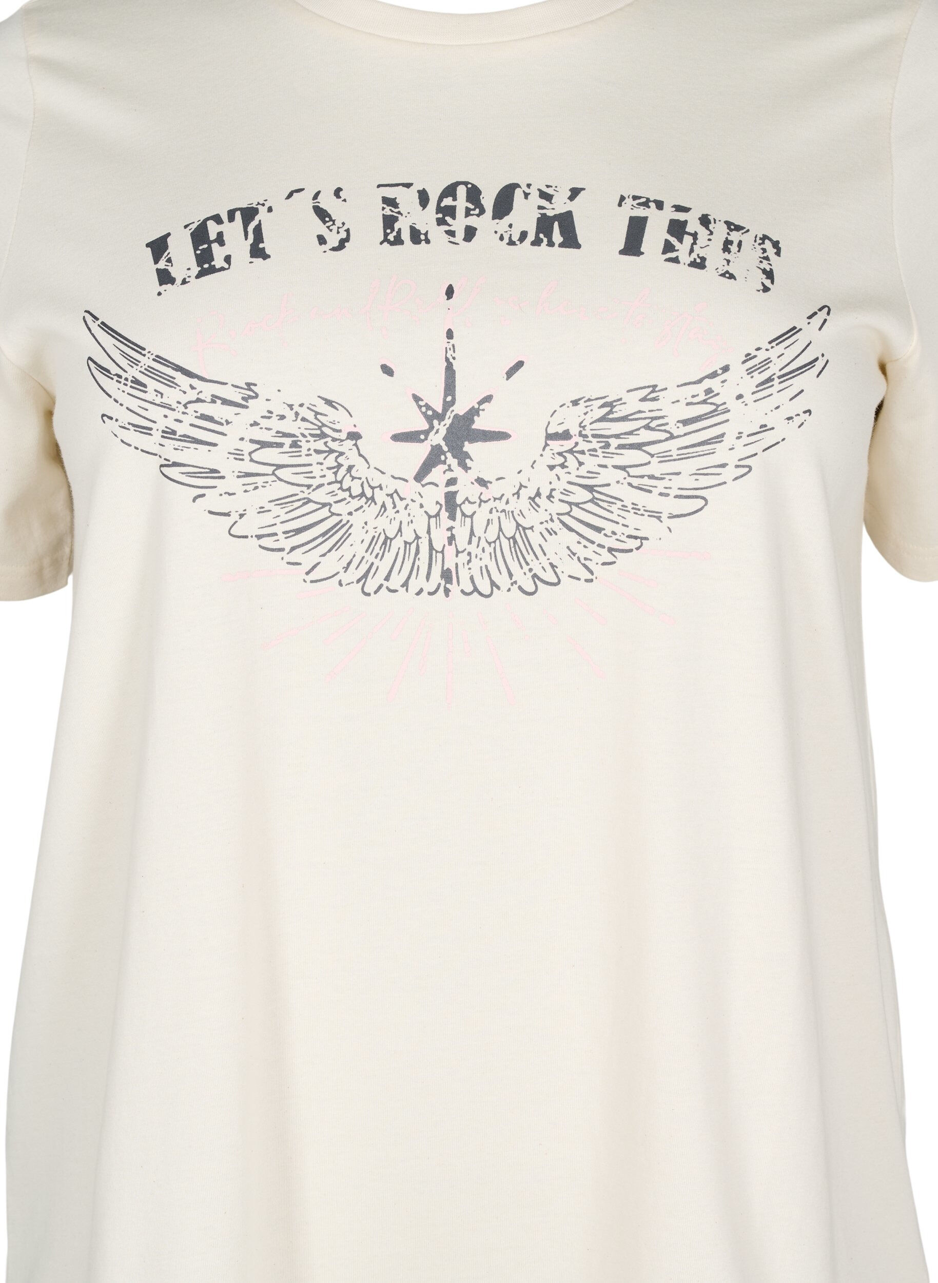 ZizziOrganisch katoenen T-shirt met print op de voorkant, Vanille, Packshot image number 2