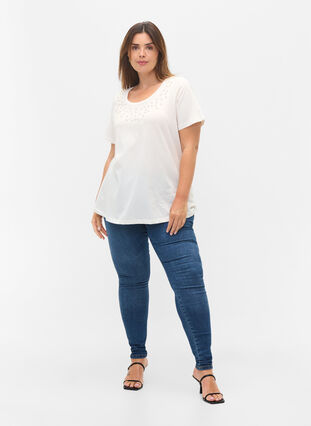 T-shirt en coton avec perles, Warm Off-white, Model image number 2