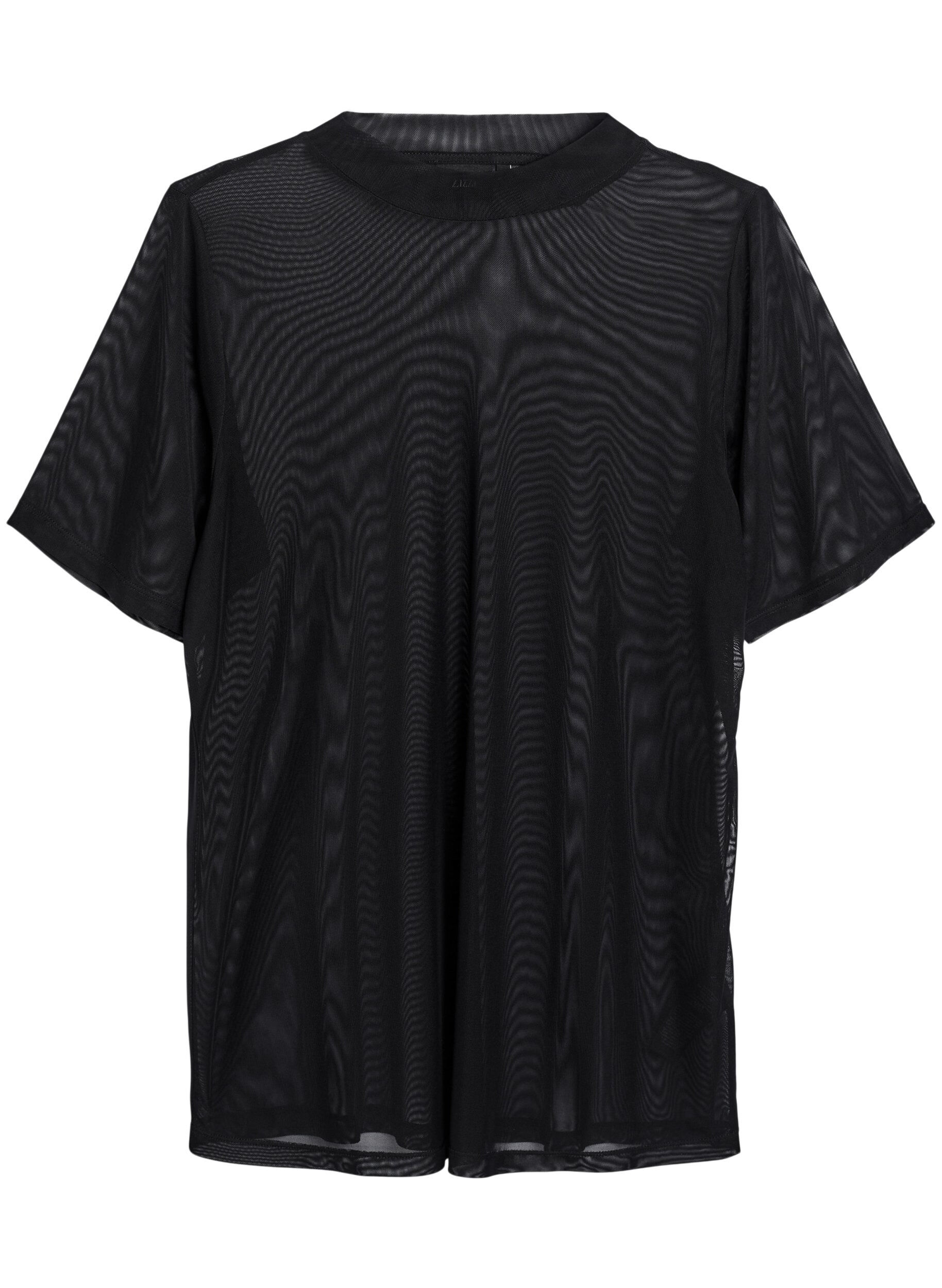 ZizziMesh blouse met korte mouwen, Zwart, Packshot image number 0