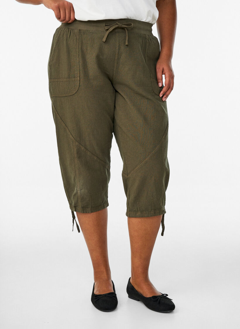 Pantacourt en coton, Vert fonc&eacute;, Model image number 2