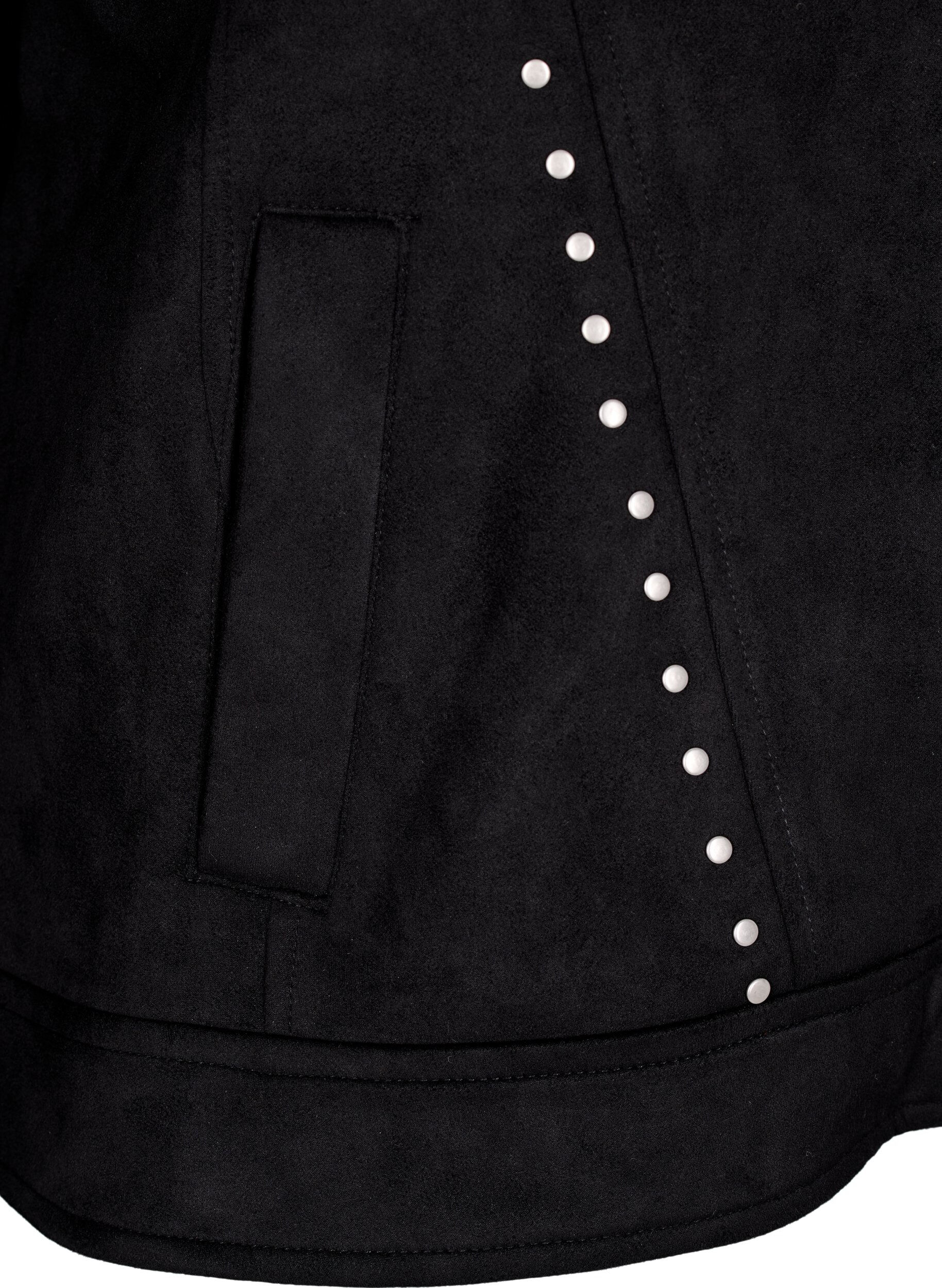 ZizziImitatie su&egrave;de bikerjack met studs, Zwart, Packshot image number 3