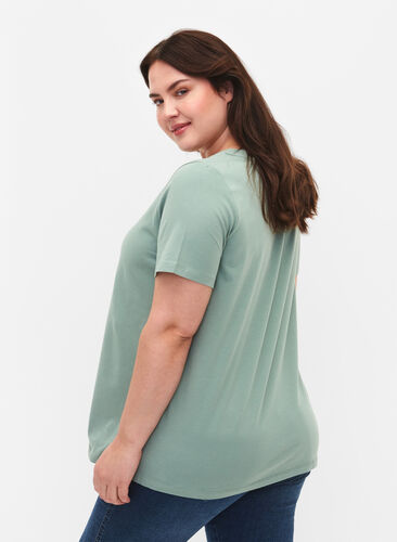 T-shirt en coton uni basique, Chinois Green, Model image number 1