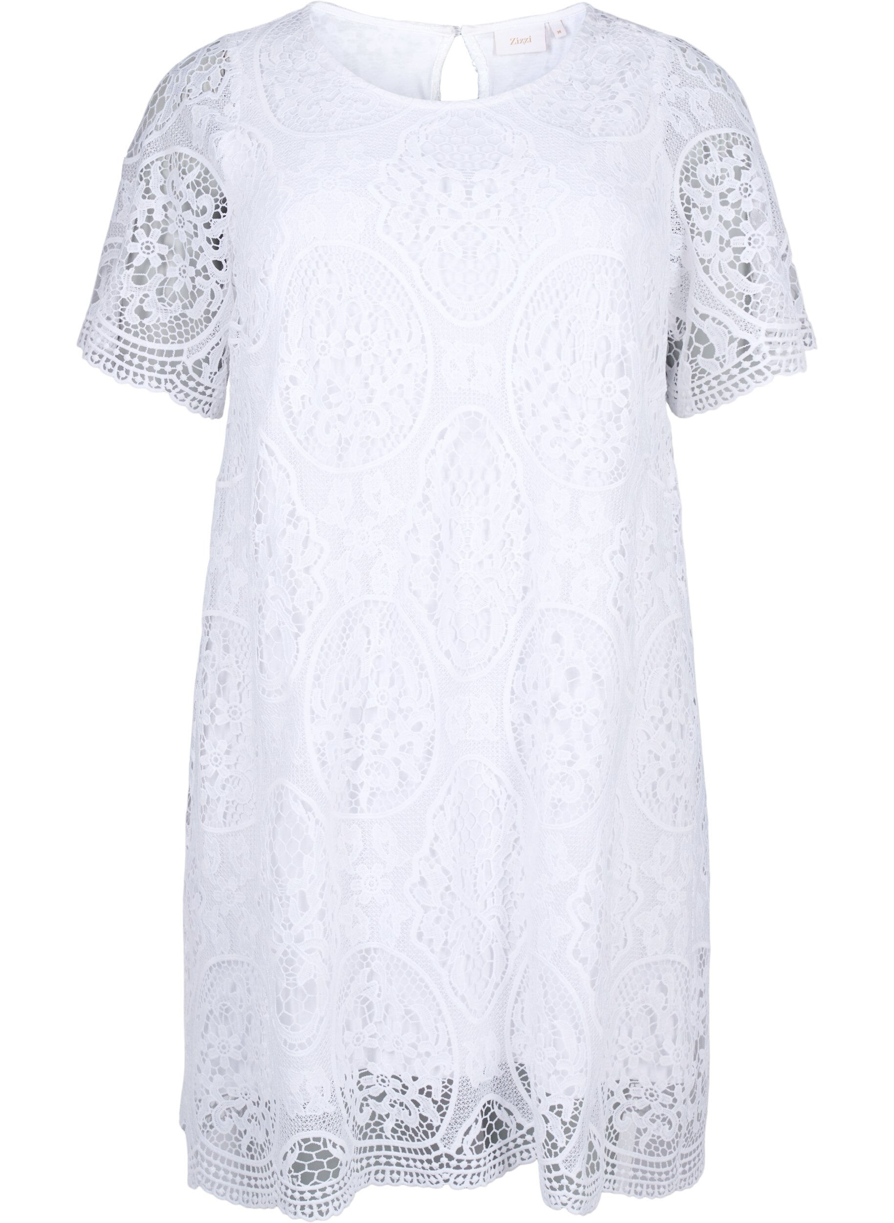 Zizzi Robe de soir&eacute;e en dentelle &agrave; manches courtes, Bright White, Packshot image number 0