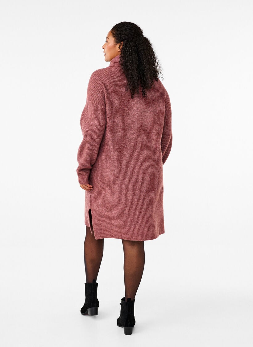 Gebreide jurk met col, Rood, Model image number 2