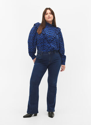 Chemise blouse en viscose avec des détails froncés, True blue w. Black, Model image number 3