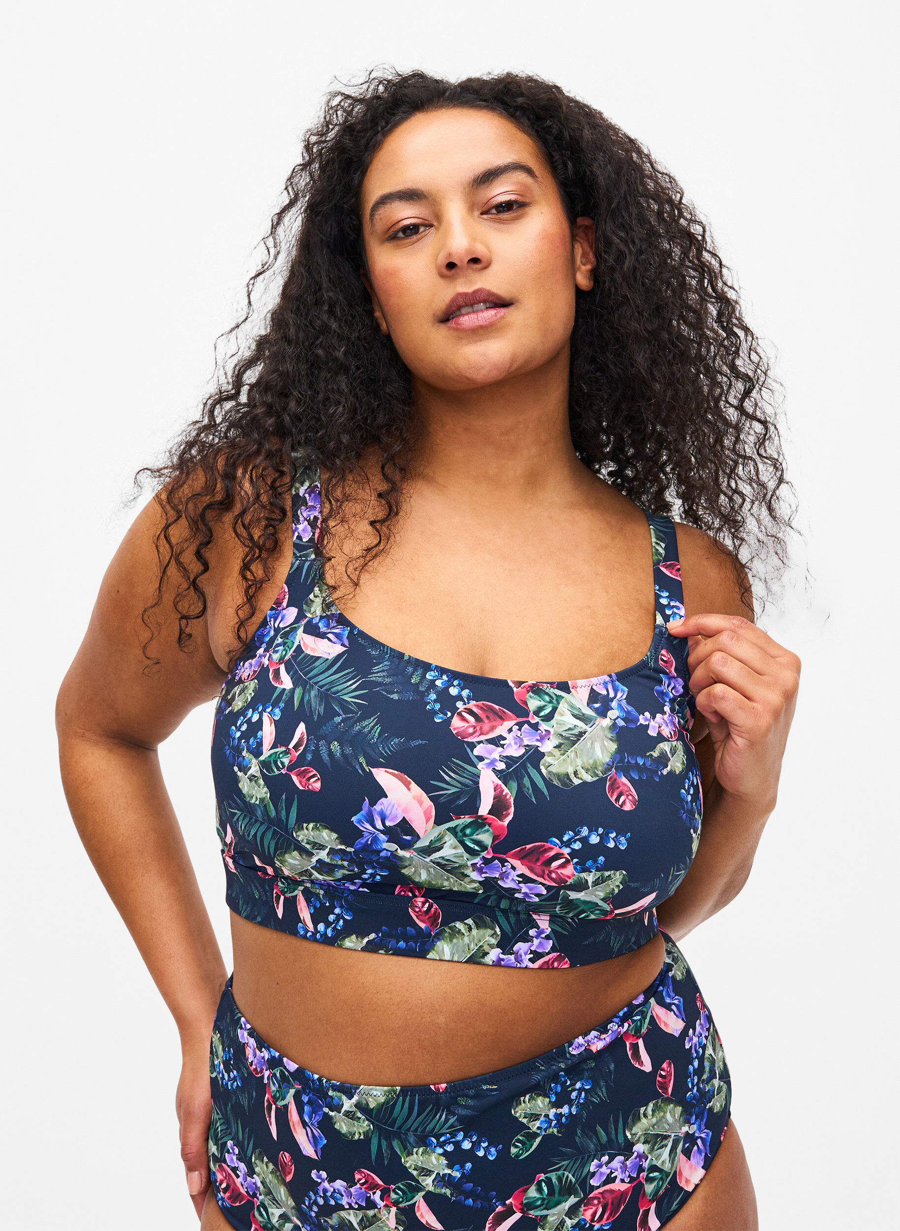 ZizziBedrukte bikinitop met verstelbare bandjes, Deep Palm AOP, Model image number 0