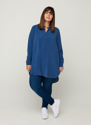 Lange blouse in viscose, Blue Ass, Model image number 3