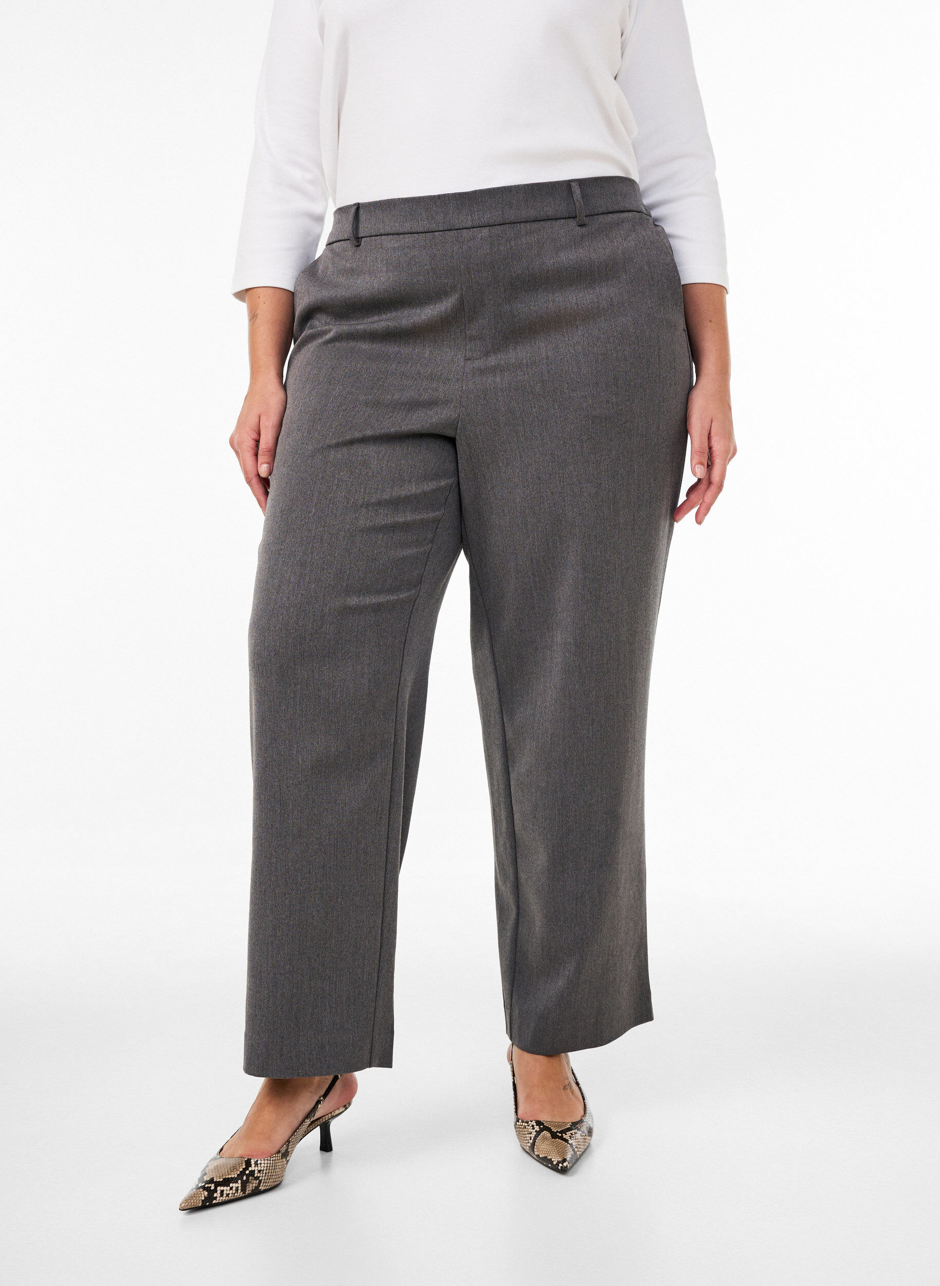 ZizziHoogtailleerde pantalon met rechte pasvorm, Grijs, Model image number 2