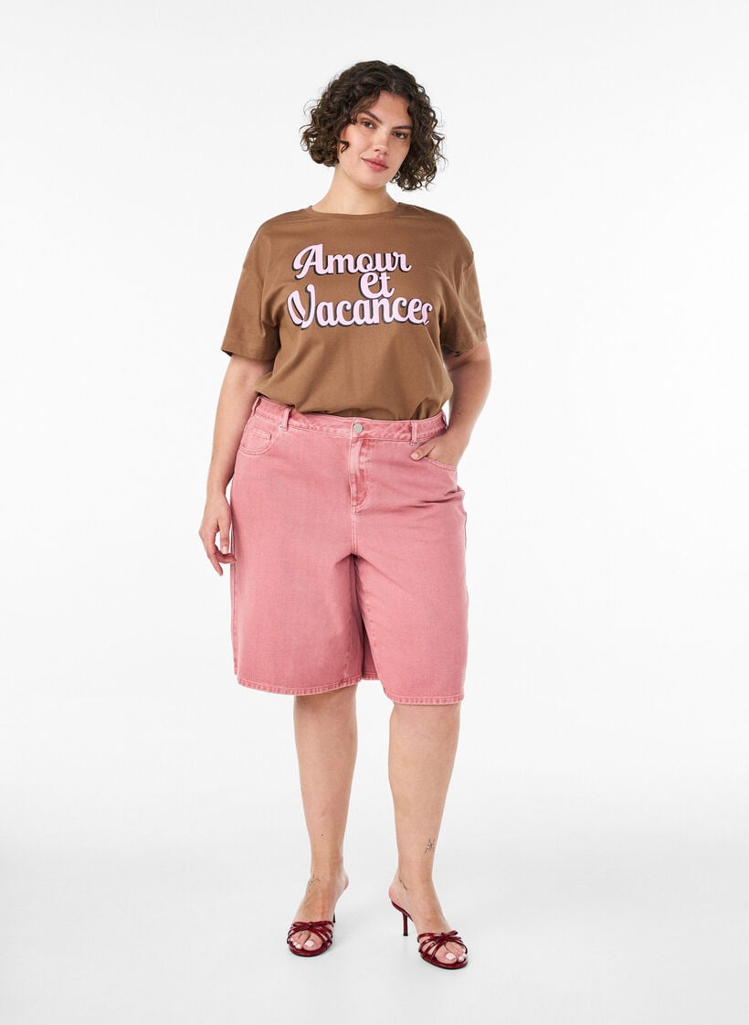 100% katoenen T-shirt met korte mouwen en print, Bruin, Model image number 1
