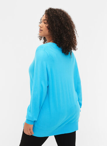 Gebreide blouse van viscose met v-hals, River Blue, Model image number 1