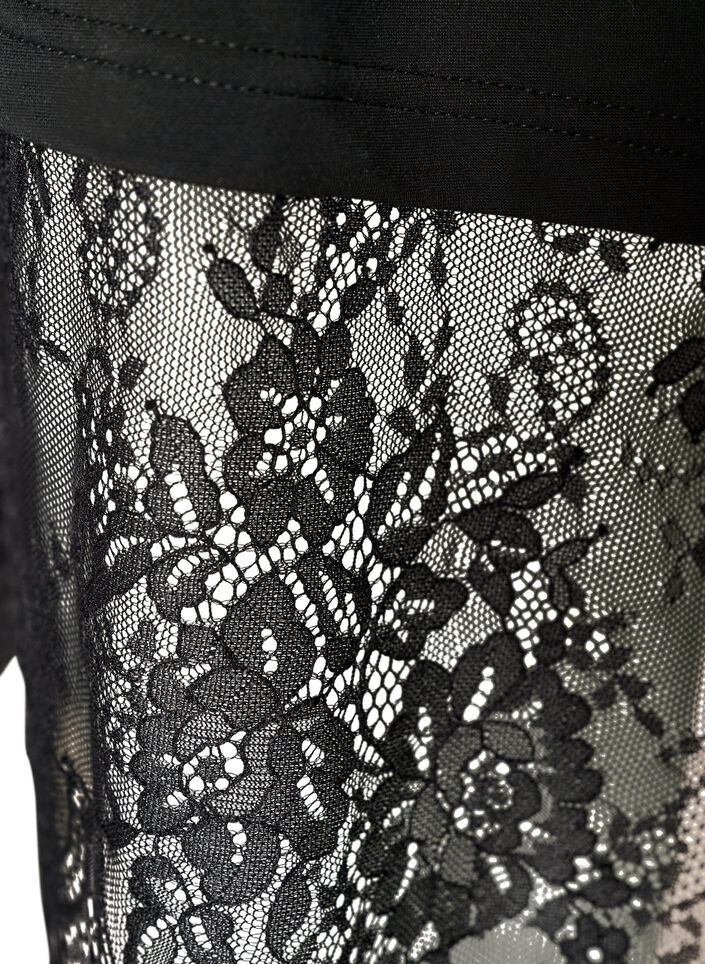 Blouse met mouwen van mesh en kanten bies, Zwart, Packshot image number 3