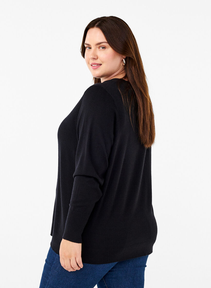 Gebreide blouse met ronde hals, Zwart, Model image number 2