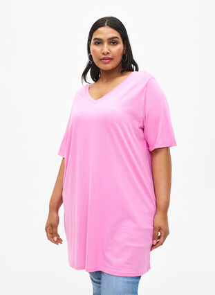 Effen kleur oversized v-hals t-shirt, Rosebloom, Model image number 0