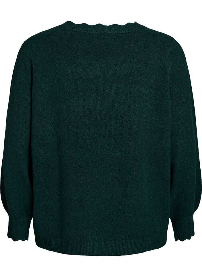 Blouse en maille &agrave; bords ondul&eacute;s, Vert fonc&eacute;, Packshot image number 1